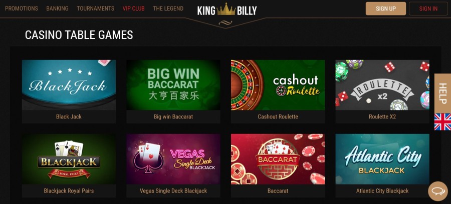 King Billy Casino Table Games