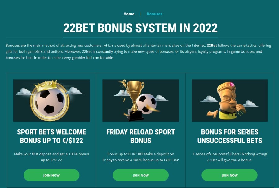 22Bet Casino Bonuses
