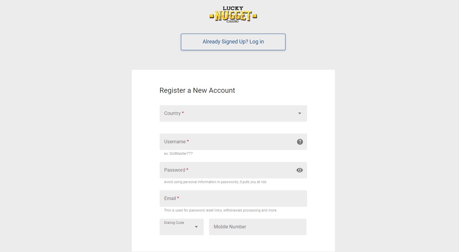 Lucky Nugget Casino Sign Up